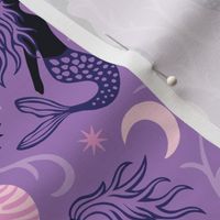 Celestial mermaids in moonlight - purple - small scale