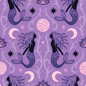 Celestial mermaids in moonlight - purple - small scale