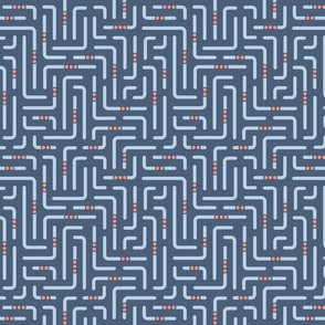 (M) Orange garden maze geometric orange grove collection blue