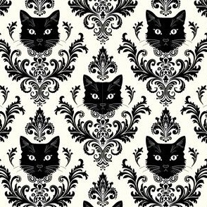 Black and White Cat Damask