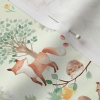 10" Woodland Animals - Baby Animal in Autumn Forest neutral light background Nursery 1 Fabric,  Baby Girl, Kids Room, Decor, Wallpaper 