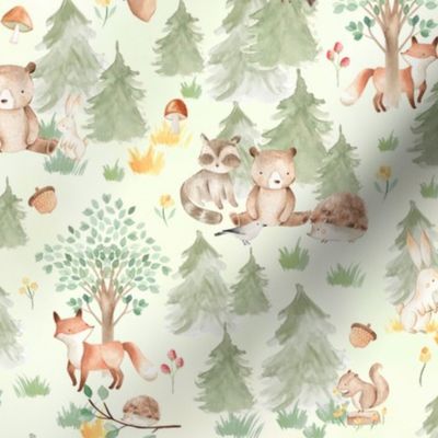 10" Woodland Animals - Baby Animal in Autumn Forest neutral light background Nursery 1 Fabric,  Baby Girl, Kids Room, Decor, Wallpaper 
