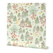 18" Woodland Animals - Baby Animal in Autumn Forest neutral light background Nursery 1 Fabric,  Baby Girl, Kids Room, Decor, Wallpaper 