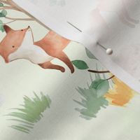 18" Woodland Animals - Baby Animal in Autumn Forest neutral light background Nursery 1 Fabric,  Baby Girl, Kids Room, Decor, Wallpaper 