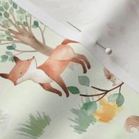 14" Woodland Animals - Baby Animal in Autumn Forest neutral light background Nursery 1 Fabric,  Baby Girl, Kids Room, Decor, Wallpaper 