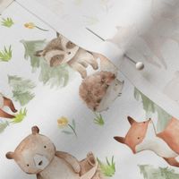 14" Woodland Animals - Baby Animals in Forest,woodland nursery fabric,animal nursery fabric,baby animals fabric white