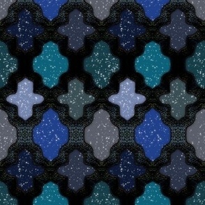 Quatrefoil Black and Blue Sparkle