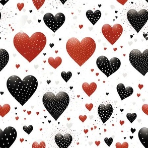 Black & Red Hearts on White 