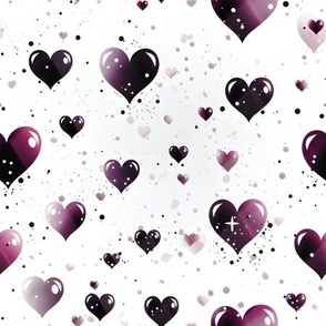 Black & Purple Hearts on White