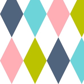 Harmonious Harlequins - Blue, Teal, Green, Pink (large scale)