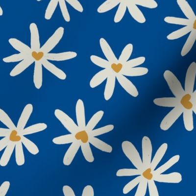 daisy hearts - kings blue love-white flowers with heart