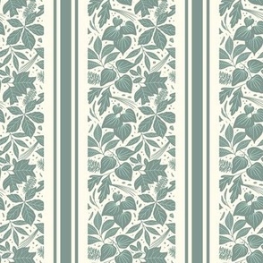 Appalachian Forest Floor with Thin Stripe - Sage Green + Ivory - Large Scale - Grandmillenial Botanical