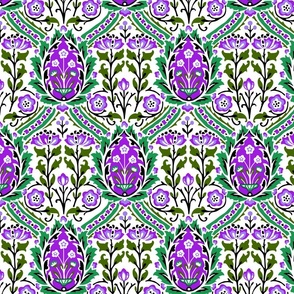 British Victorian Lindsay Butterfield Folk Art in Purple and Green