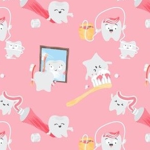 Small Adorable Kawaii Toothbrush and Teeth Pink