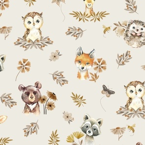 Woodland Animals – Baby Nursery Fabric- earth tone style B