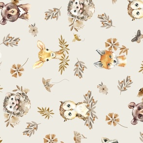Woodland Animals – Baby Nursery Fabric- earth tone style B ROTATED