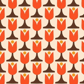 Mod 70s Floral Tulip  Vanilla Orange - Mid Century Floral