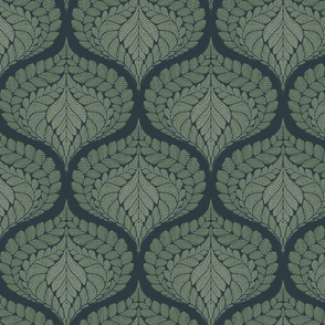 forest fern damask in tonal dark green medium large wallpaper scale 8 by Pippa Shaw