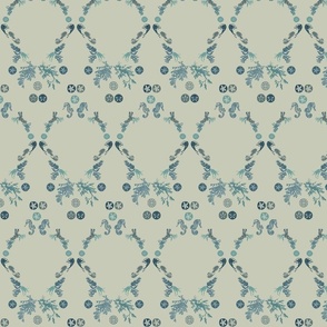 sea damask in blues fog