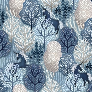 Hidden unicorn woods neutral blues 