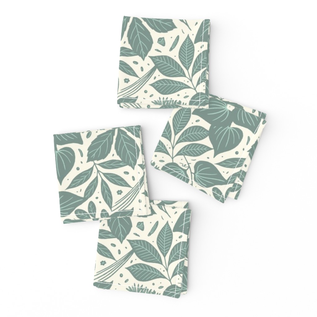 Appalachian Forest Floor Pattern - Sage Green and Ivory - Medium Scale - Cottagecore Botanical Featuring Native Plants and Medicinal Herbs