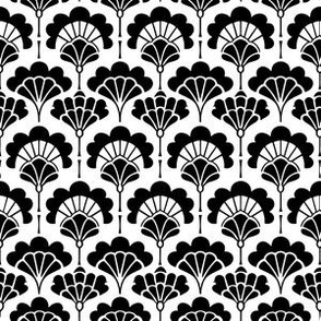 Asian Black Floral Fan Pattern