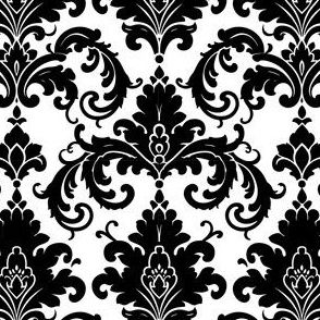 Black and White Flourish Damask