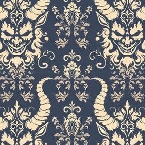 Blue Oni Demon Damask Pattern