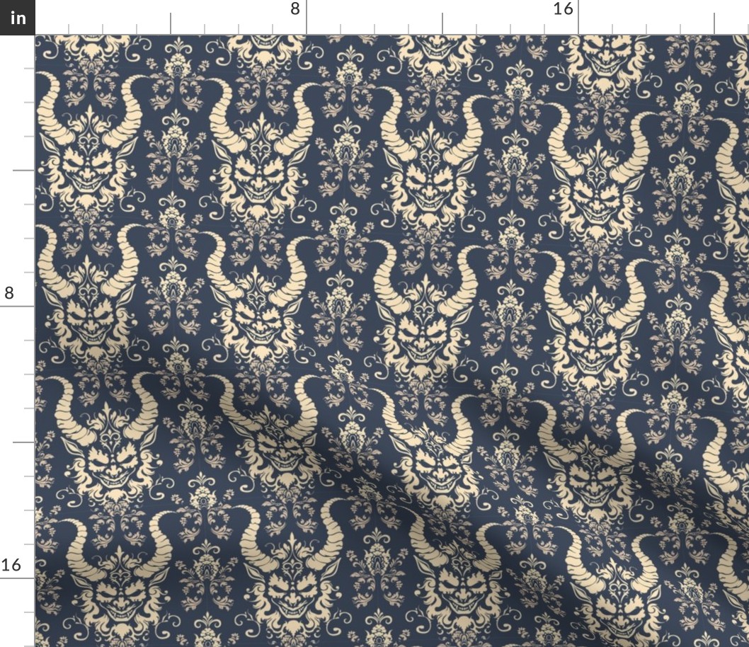 Blue Oni Demon Damask Pattern