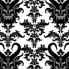 Black and White Damask Floral Devil