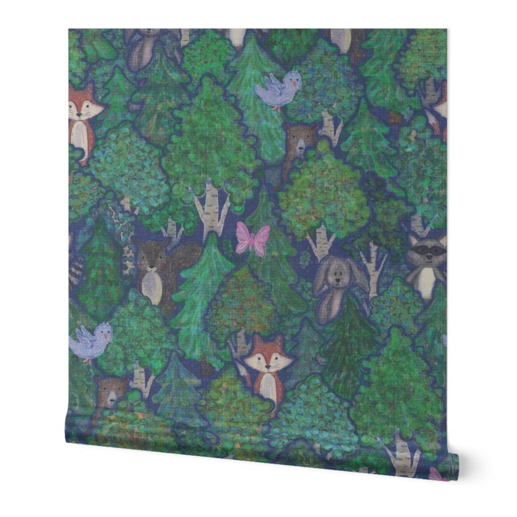 Forest Friends - cute woodland animals among birch and pine