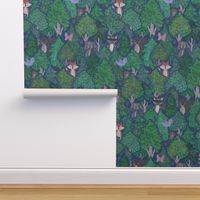 Forest Friends - cute woodland animals among birch and pine