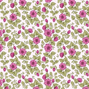 Pink Floral Blossoms with Lush Green Leaves Pattern