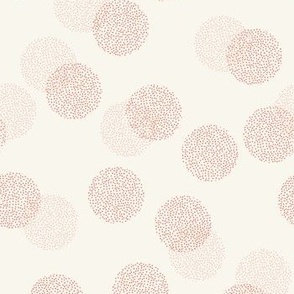 Polka Dot Circles in Orange Red and Pink on an Ivory Background.