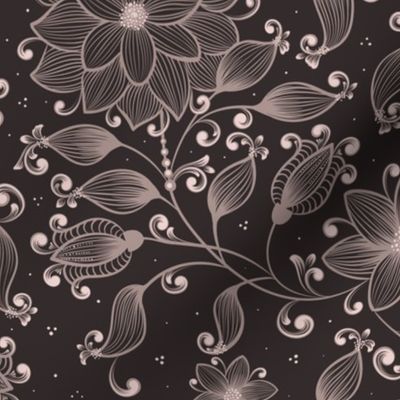 Monochrome Floral Elegance on a Charcoal Background