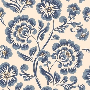 Classic Blue Floral Motifs on a Soft Neutral Backdrop