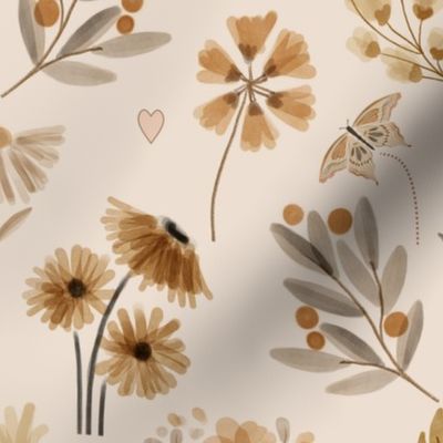 Woodland Floral – neutral flowers, earth tone wildflowers, beige gray cream flower