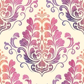 Watercolor Damask Pattern with Purple and Pink Hues
