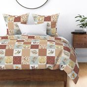 Woodland Animal Tracks Quilt Top – Earth Tone Patchwork Cheater Quilt, Style boho baby B