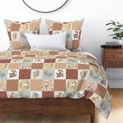 Woodland Animal Tracks Quilt Top – Earth Tone Patchwork Cheater Quilt, Style boho baby B ROTATED