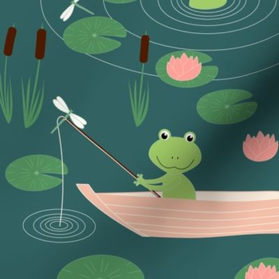 Frogs at the lake playful pattern for kids - big