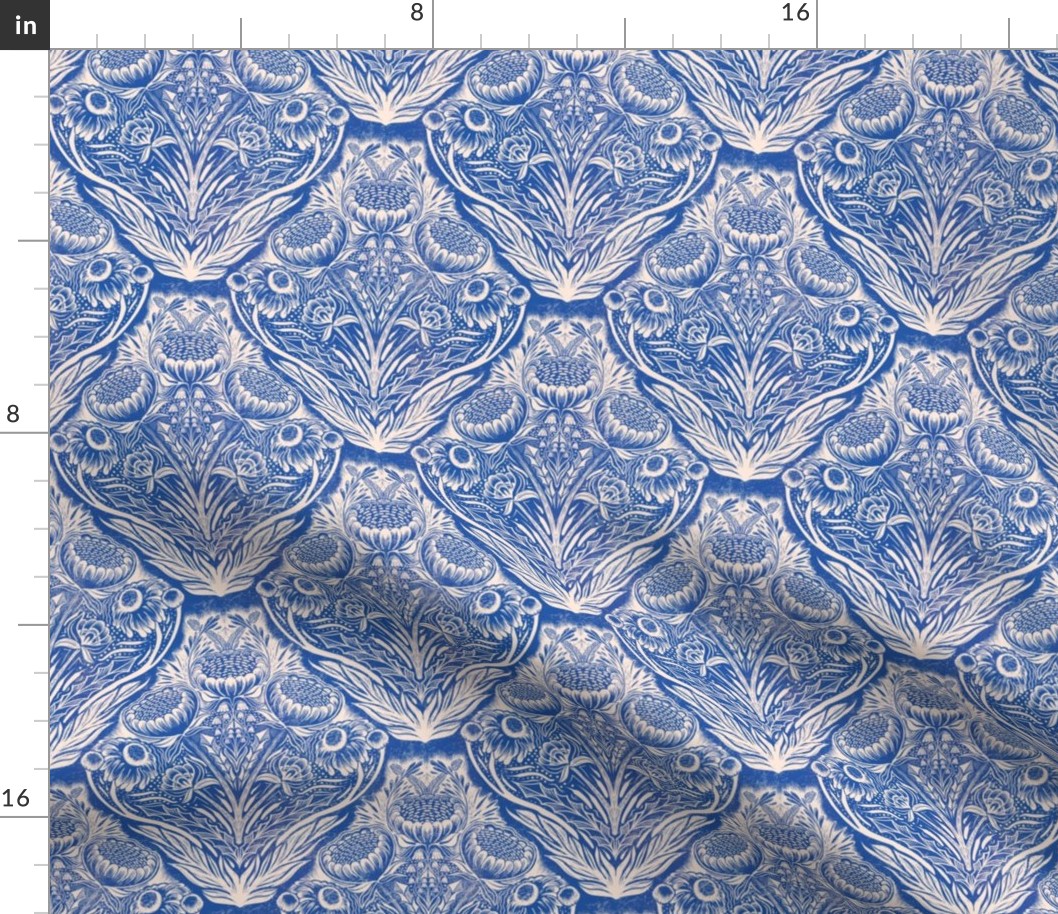 Block Print Wildflowers Ogee Pattern - Bright Blue - Small