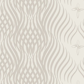 Serenity Strands - stripes, composed of intertwining S-shaped waves neutral agreeable grey on Alabaster - large scale