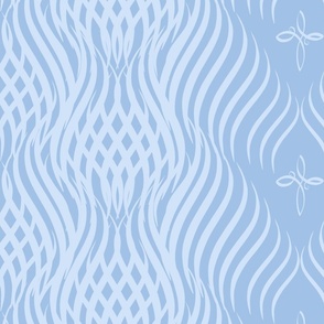 Serenity Strands - stripes, composed of intertwining S-shaped waves pastel baby blue on sky blue - large scale