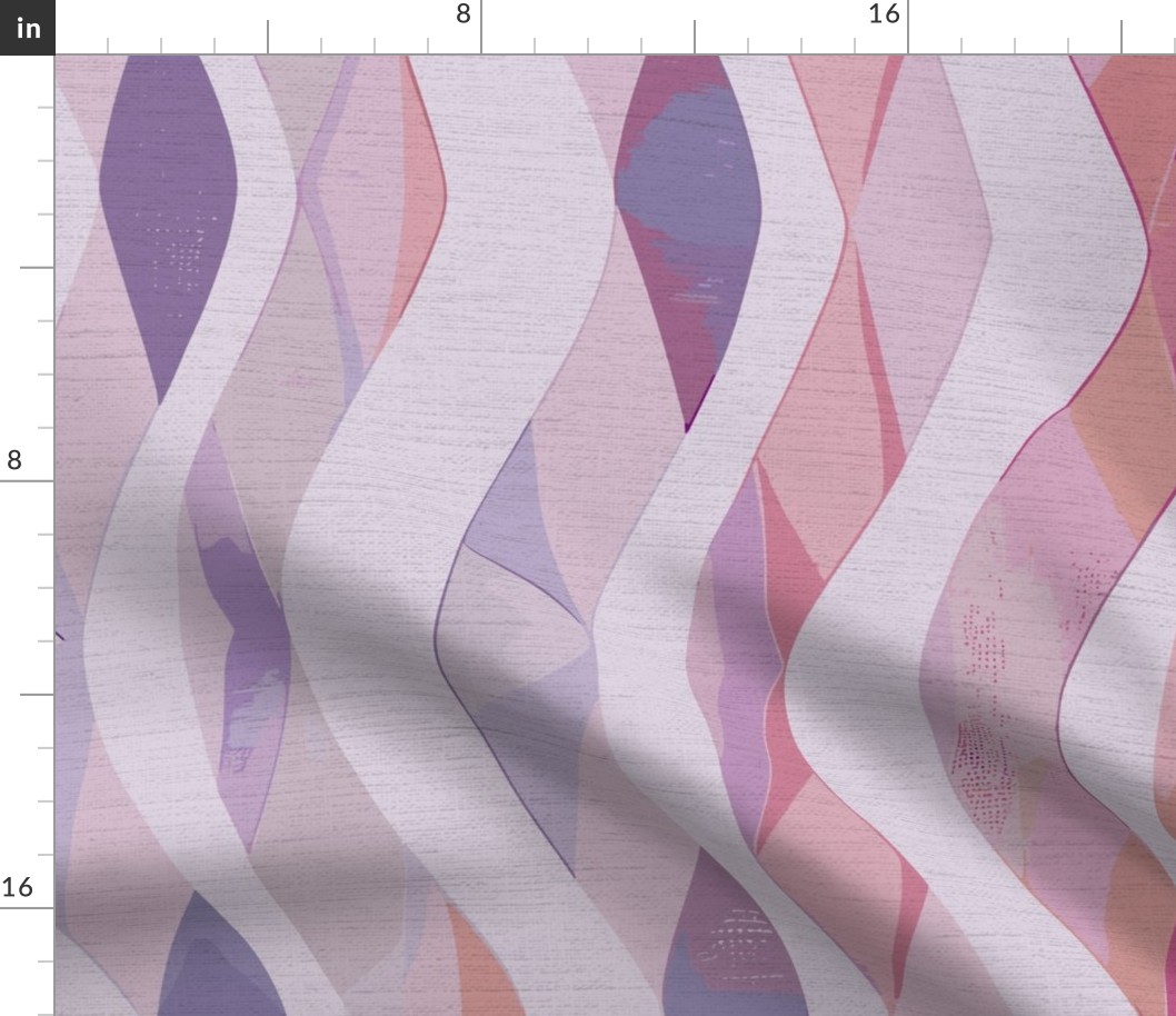 Serenity Strands - stripes, composed of intertwining S-shaped waves purple / Lilac on pastel lavender - large scale