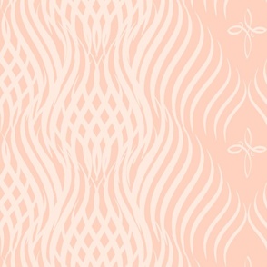 Serenity Strands - stripes, composed of intertwining S-shaped waves  pastel pink on coral / salmon / pink - large scale