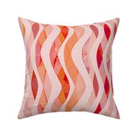 Serenity Strands - stripes, composed of intertwining S-shaped waves  pastel pink on coral / salmon / pink - medium scale