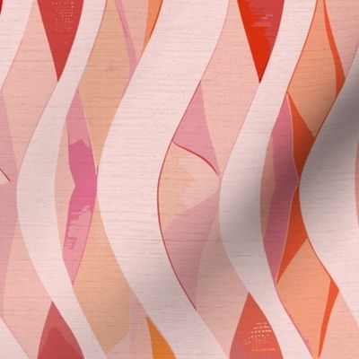 Serenity Strands - stripes, composed of intertwining S-shaped waves  pastel pink on coral / salmon / pink - medium scale