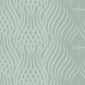 Serenity Strands - stripes, composed of intertwining S-shaped waves  sage green on dark green - large scale