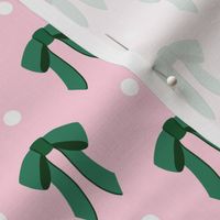 Beautiful Bows Polka Dot Green on Pink